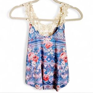 Rue21 Blue and Pink Floral Lace Camisole